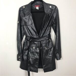 EUC Ceres Black Shimmery Metallic Trench Coat womens M winter fall boho edgy